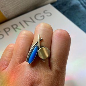 Blue-Gold-Silver Modern Statement Ring (Size 6)